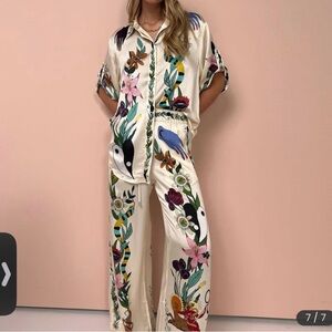 Floral Print Satin Pajama Set